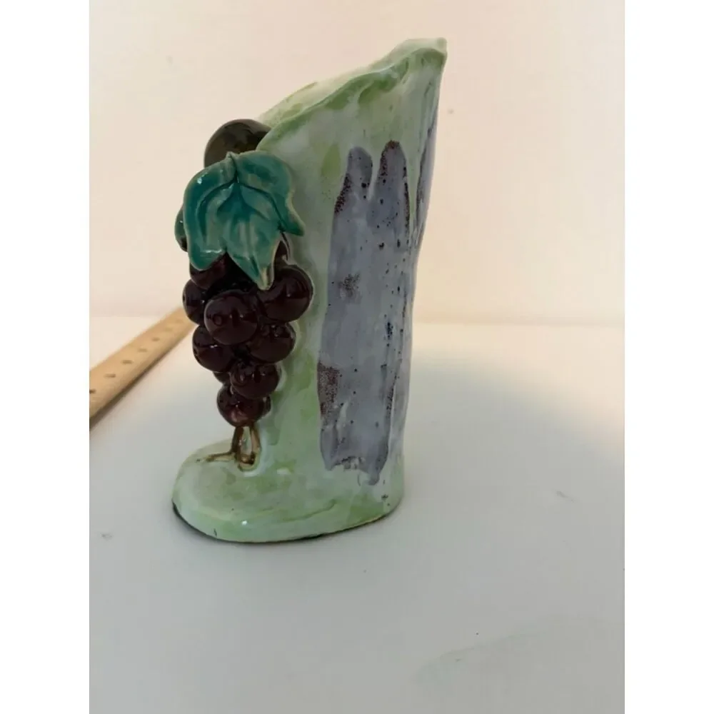 Vintage Majolica-of Grapes, Vines and Leaves Bud Vase by Jim Murrin.